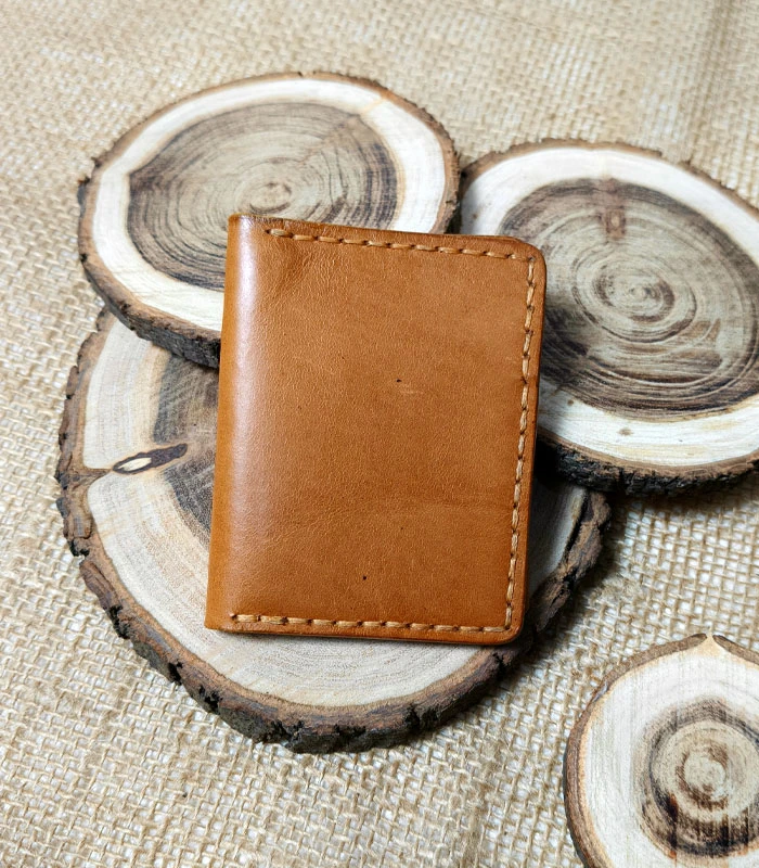 Handmade Card Holder tan 1 Handmade Vertical Slim Card Holder - Image 1