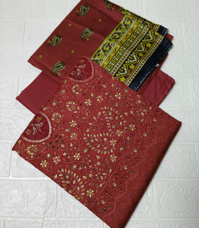c1 Rangbhari Unstitched Embroidered 3-PC - Image 2