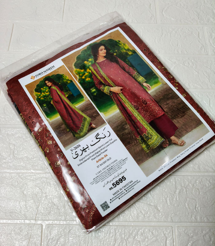 c3 Rangbhari Unstitched Embroidered 3-PC - Image 4