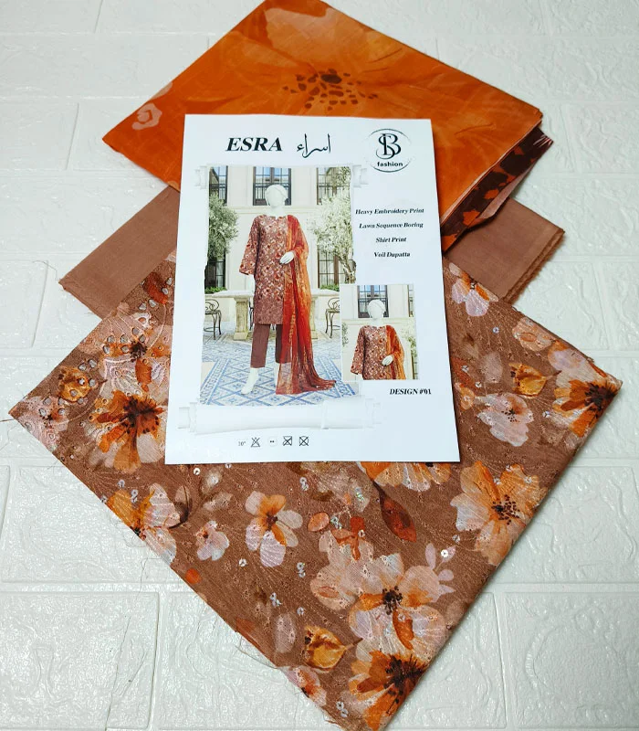 d1.2 Esra Embroidered Lawn 3-PC - Image 3