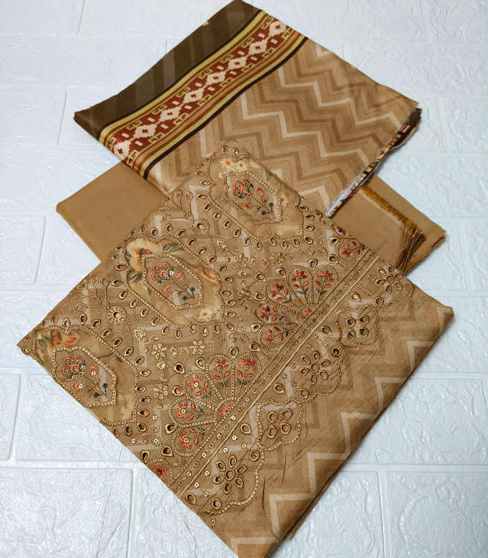 d1 Rangbhari Unstitched Embroidered 3-PC - Image 2