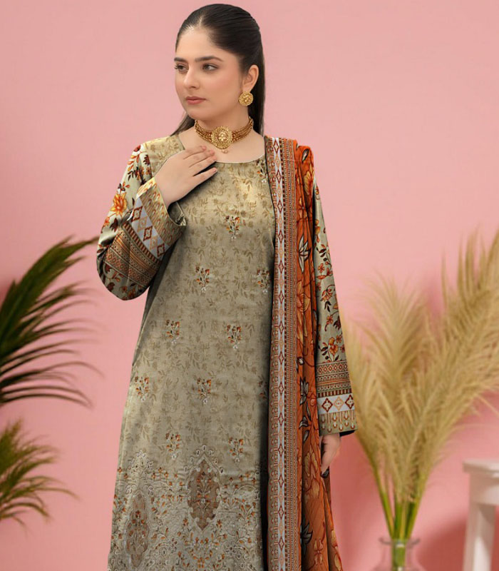 j Aneeza Unstitched Embroidered 3-PC - Image 1