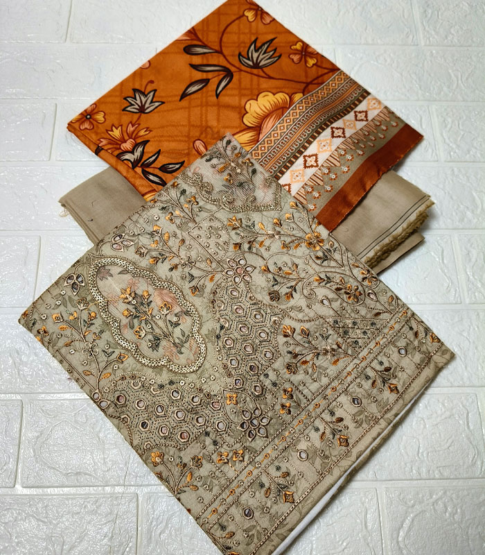 j1 Aneeza Unstitched Embroidered 3-PC - Image 2