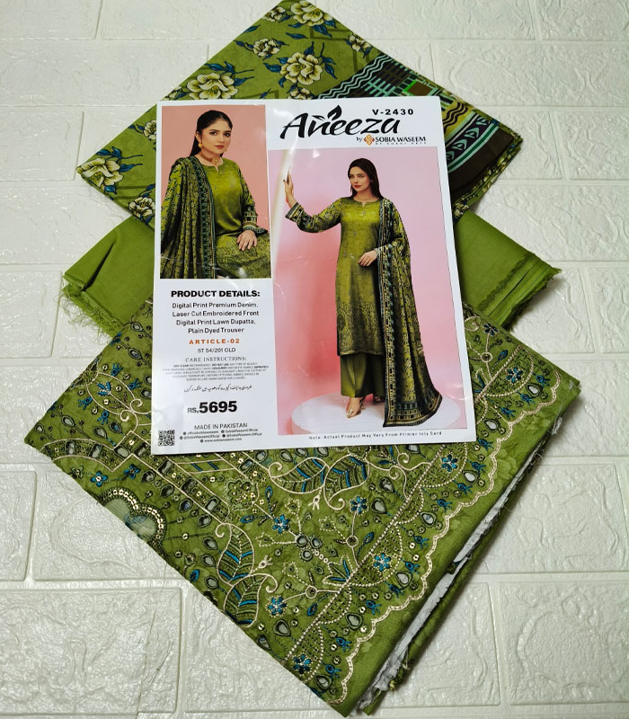 l2 Aneeza Unstitched Embroidered 3-PC - Image 3