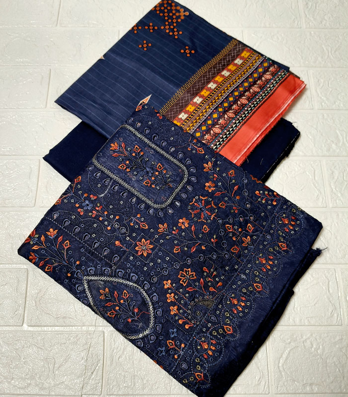 m1 Aneeza Unstitched Embroidered 3-PC - Image 2
