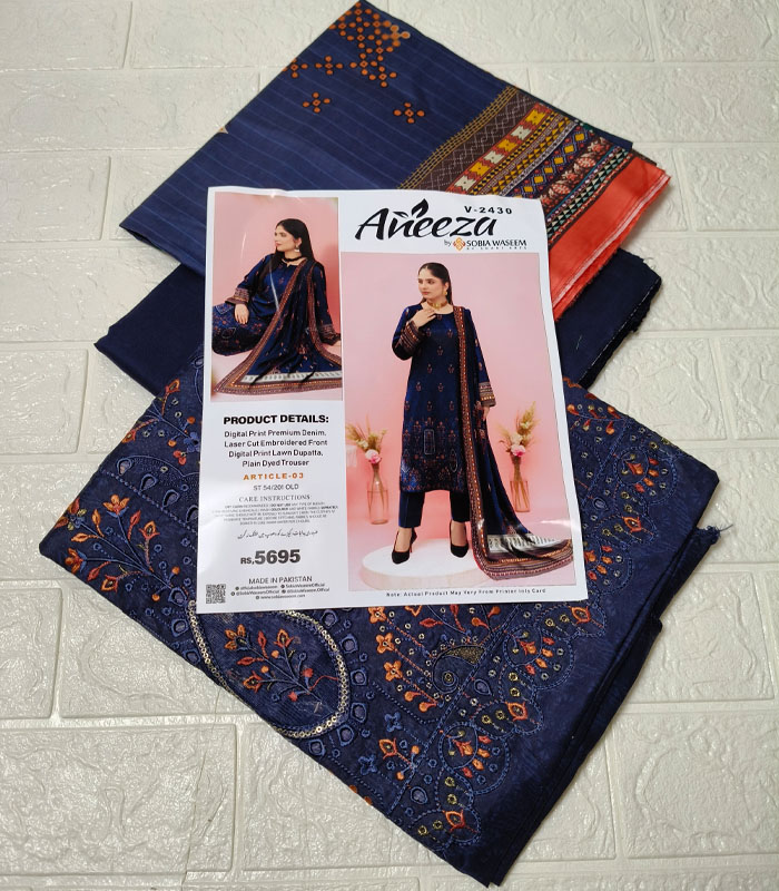 m2 Aneeza Unstitched Embroidered 3-PC - Image 3