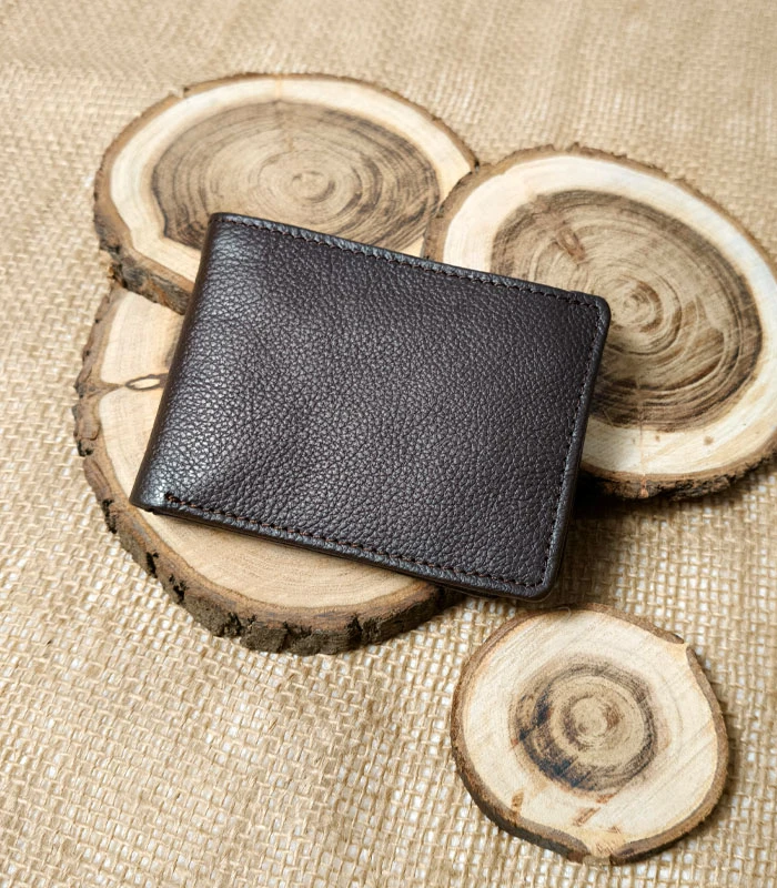 trifold leather texture 1 Premium Triple Wallet – Textured Brown - Image 1
