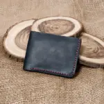 Plum‑Black Handmade Leather Wallet – Maroon Stitch Elegance