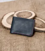 Plum‑Black Handmade Leather Wallet – Maroon Stitch Elegance