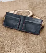 Plum‑Black Handmade Leather Wallet – Maroon Stitch Elegance - Image 2