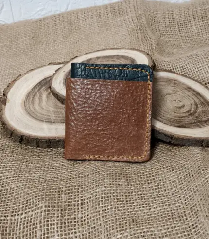 Crocora Handmade Bifold Leather Wallet – Black & Mustard Contrast