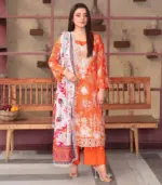Festive Emb Lawn 3‑PC – Slub Print & Makhmal Dupatta