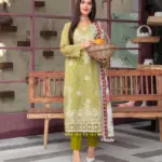 Festive Emb Lawn 3‑PC – Slub Print & Makhmal Dupatta