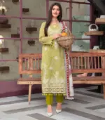 Festive Emb Lawn 3‑PC – Slub Print & Makhmal Dupatta