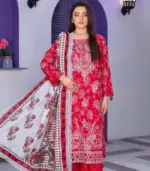 Festive Emb Lawn 3‑PC – Slub Print & Makhmal Dupatta