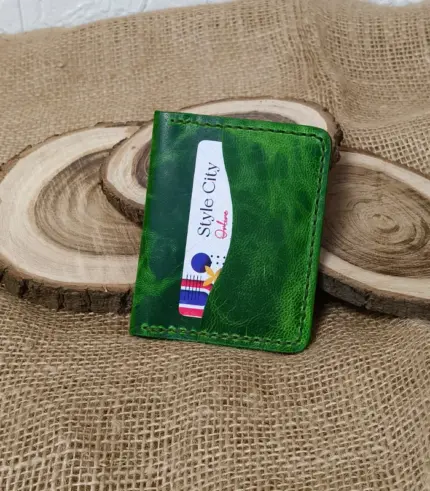 Handmade Green Crunch Leather Card Holder – Premium Quality