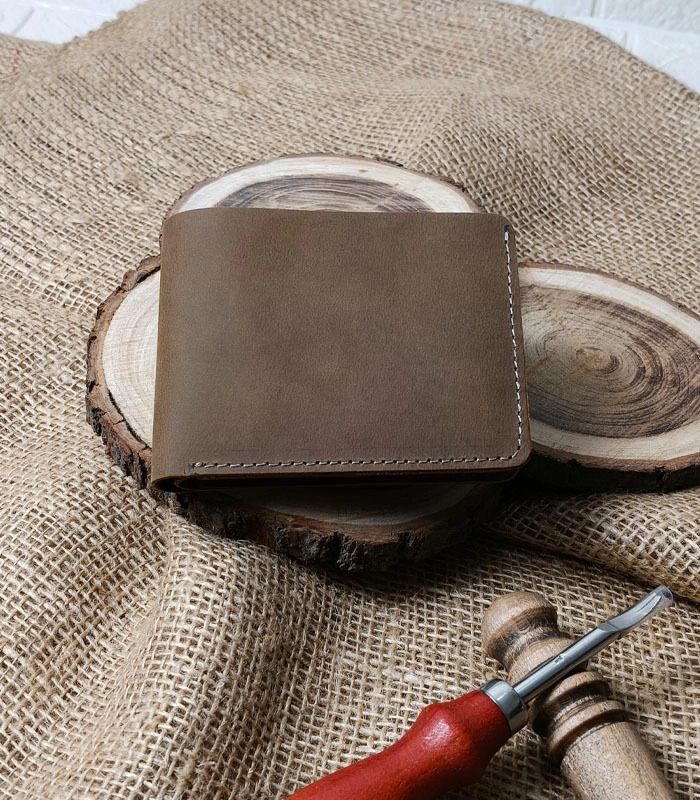 Artisan Style Crunch Tan ! Rustic Crunch Artisan Matte Waxed Leather Wallet – Bold Crunch Texture - Image 1