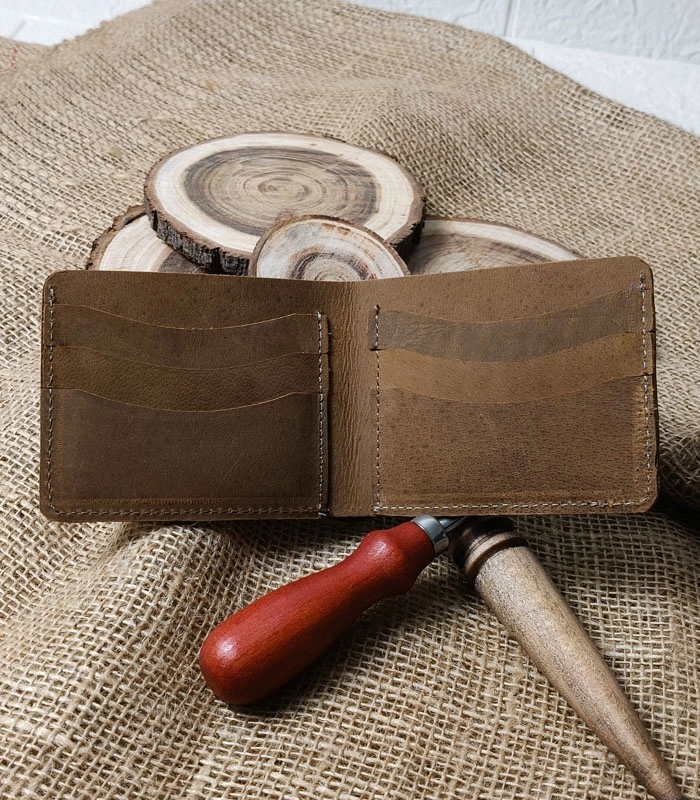 Artisan Style Crunch Tan 2 Rustic Crunch Artisan Matte Waxed Leather Wallet – Bold Crunch Texture - Image 2