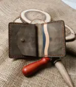 Matte Twilight Bifold Handmade Leather Wallet – Brown-Green Elegance - Image 2