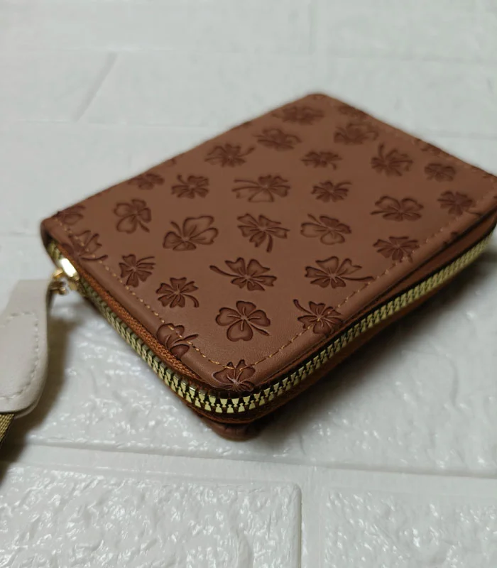 Brown 2 Cherry Blossom Zip Wallet – Korean Style Women's Wallet - Image 3