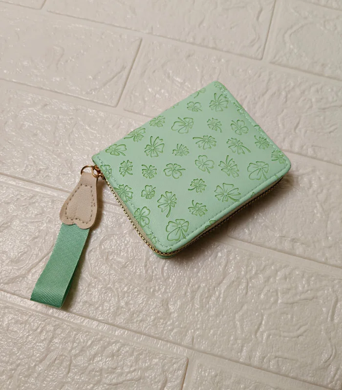 Green 1 Cherry Blossom Zip Wallet – Korean Style Women's Wallet - Image 2