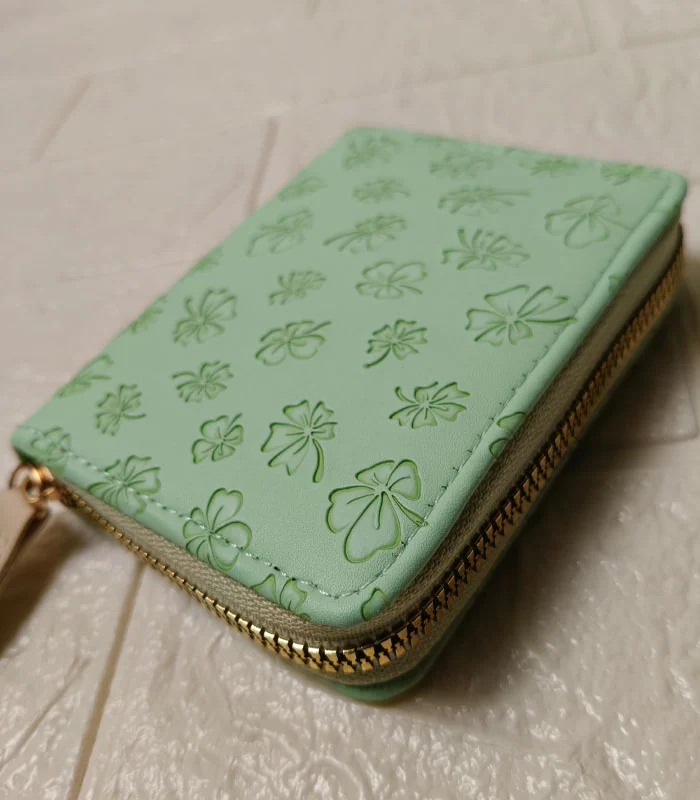 Green 2 Cherry Blossom Zip Wallet – Korean Style Women's Wallet - Image 3