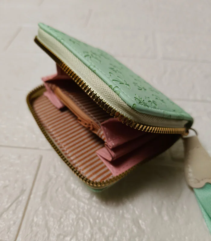 Green 3 Cherry Blossom Zip Wallet – Korean Style Women's Wallet - Image 4