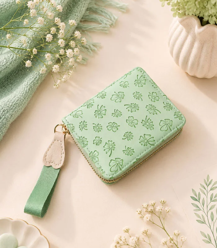 MODEL GREEN Cherry Blossom Zip Wallet – Korean Style Women's Wallet - Image 1